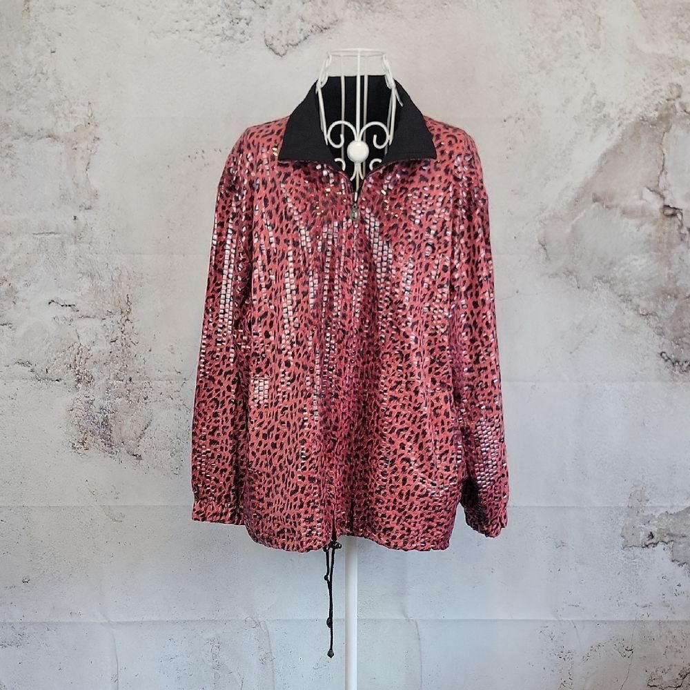 John Farah Jackets Galore Vintage Leopard Print Jacket - Pink and Black Size L